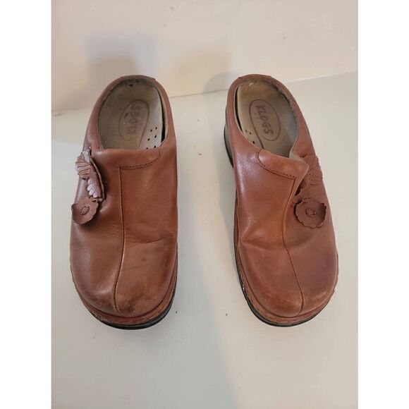 Klogs Women's Brown Leather 3D Flower Slip On Mule Shoes Size 9 - Picture 1 of 3
